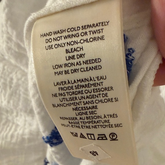 Free People White Maxi Magda Dress with Blue Floral Embroidery /Large/ Excellent - Picture 11 of 13